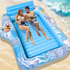 Charmofun Flotador Inflable de Bronceado Grande, Colchoneta Hinchable Piscina con Portavasos y Barra de Hielo, Piscina Bronceado