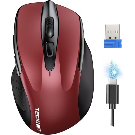 TECKNET Ratón Inalámbrico Recargable, Ratón Inalámbrico Silencioso, Reducción de Ruido hasta un 90%, 4800 dpi, 6 Botones