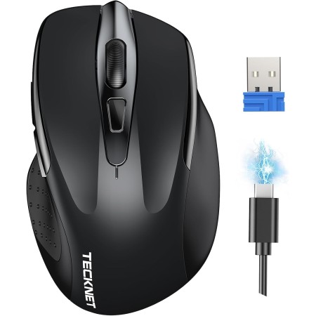 TECKNET Ratón Inalámbrico Recargable, Ratón Inalámbrico Silencioso, Reducción de Ruido hasta un 90%, 4800 dpi, 6 Botones