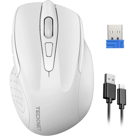 TECKNET Ratón Inalámbrico Recargable, Ratón Inalámbrico Silencioso, Reducción de Ruido hasta un 90%, 4800 dpi, 6 Botones