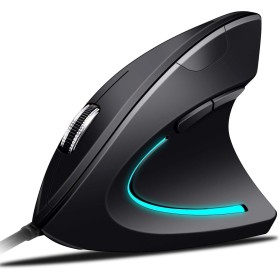 Abauoat Rato com Cabo de rato Vertical, rato ergonómico rato rato Cor iluminada 4 dpi ajustáveis, 6 botões prevenção de