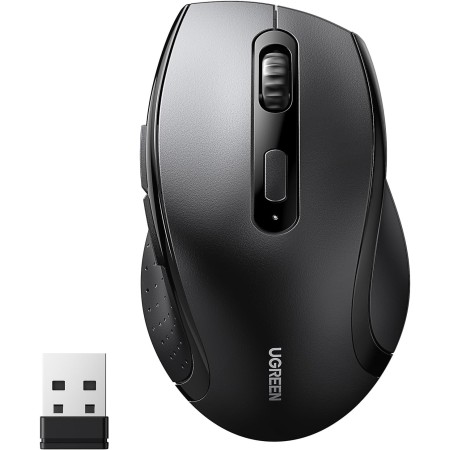 UGREEN Ratón Inalámbrico 2.4GHz Ergonómico Receptor USB 5 Niveles 1600 dpi Botón de Silencio, Compatible con Ordenador PC