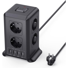 Torre Regletas Enchufes, Regleta USB 8 Tomas de AC y 4 USB Enchufe Multiple, 2500W/10A,Regleta Enchufes Proteccion Sobretension,