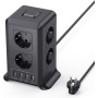 Torre Regletas Enchufes, Regleta USB 8 Tomas de AC y 4 USB Enchufe Multiple, 2500W/10A,Regleta Enchufes Proteccion Sobretension,