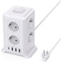 Torre Regletas Enchufes, Regleta USB 8 Tomas de AC y 4 USB Enchufe Multiple, 2500W/10A,Regleta Enchufes Proteccion Sobretension,