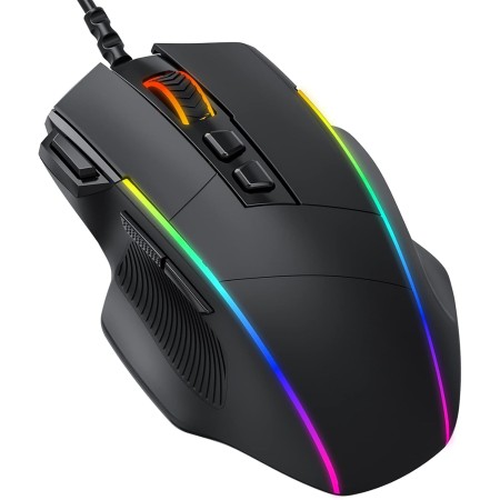 Dacoity Ratón Gaming con Cable, Ratón RGB Ergonómico de 8000 dpi (5 Niveles), 8 Botones Programables, 7 Modos de Iluminación RGB