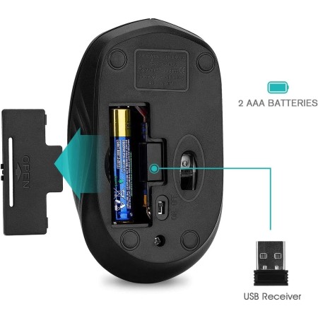 Rii Ratón inalámbrico RM100+, para PC, Portátil, Windows, Ofimática. 1000 dpi. Incluye Receptor USB (Negro)