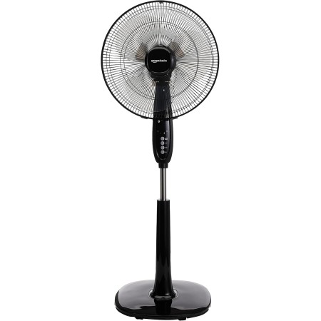 Amazon Basics Oscillating Digital Standing Fan with 3 Dual Blades and Remote Control, Black