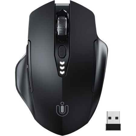 Uineer Raton Inalambrico, [Actualizado] Pantalla con Batería Visible, Raton Ordenador Inalambrico 2.4G USB, 4 Niveles dpi
