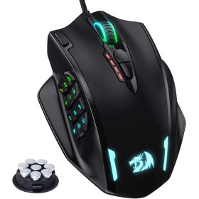 Redragon M908 Impact RGB - Raton Gaming para juegos MMO - Botones laterales - Sensor óptico con 12,400 DPI, Ratón para Windows