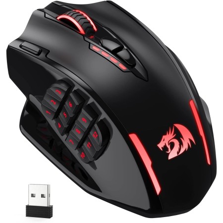 Redragon M908 Impact RGB - Raton Gaming para juegos MMO - Botones laterales - Sensor óptico con 12,400 DPI, Ratón para Windows