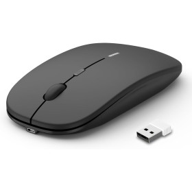 Anmck - Ratón inalámbrico silencioso e inalámbrico USB para Ordenador portátil, Recargable, Rango Remoto de 10 m, 1600 dpi, 3
