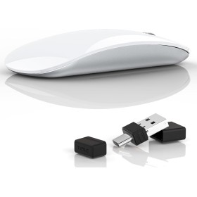 Uiosmuph G11 Ratón Inalámbrico Recargable, Mouse Wireless 2,4 GHz con Receptor Tipo C y USB, Clics Silenciosos, Ratón Óptico