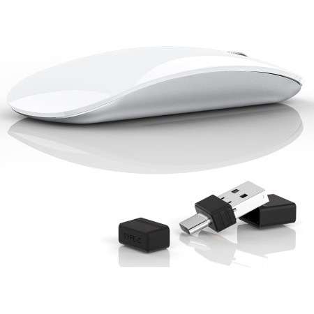 Uiosmuph G11 Ratón Inalámbrico Recargable, Mouse Wireless 2,4 GHz con Receptor Tipo C y USB, Clics Silenciosos, Ratón Óptico