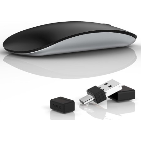 Uiosmuph G11 Ratón Inalámbrico Recargable, Mouse Wireless 2,4 GHz con Receptor Tipo C y USB, Clics Silenciosos, Ratón Óptico