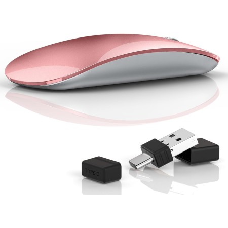 Uiosmuph G11 Ratón Inalámbrico Recargable, Mouse Wireless 2,4 GHz con Receptor Tipo C y USB, Clics Silenciosos, Ratón Óptico