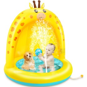 lenbest Piscina Inflable para Bebés, Hinchable Infantil, Piscina para Bebés Jirafa con Toldo Engrosado, Aspersor de Juego con