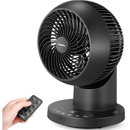 LeaderPro AC Motor Silent Fan with Remote Control, Turbo 3D Oscillations, Desktop Fan with Human Proximity Sensor for Air
