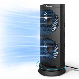 DR.PREPARE Table Fan Tower Fan 33cm 110° Oscillating Double Fan 3 Speeds 3 Timers Small Fan for Home Office Bedroom