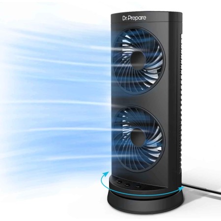 DR.PREPARE Table Fan Tower Fan 33cm 110° Oscillating Double Fan 3 Speeds 3 Timers Small Fan for Home Office Bedroom