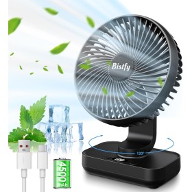 Bistfy Silent USB Table Fan, 120° Oscillation, 90° Tilt Adjustable Head, 5.5'' 14cm Portable Digital Desktop Fan 4 Speeds