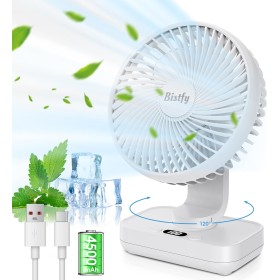 Bistfy Silent USB Table Fan, 120° Oscillation, 90° Tilt Adjustable Head, 5.5'' 14cm Portable Digital Desktop Fan 4 Speeds