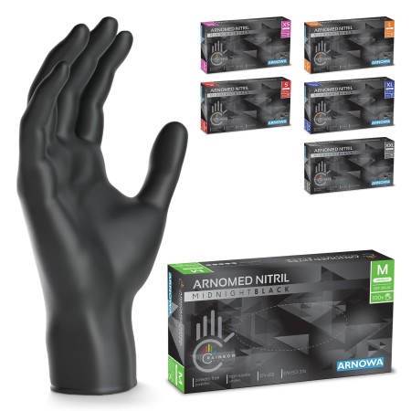 100x ARNOMED® Guantes nitrilo talla M Negro, Guantes desechables quirurgicos y laboratorio, Luvas nitrilo descartaveis sin polvo