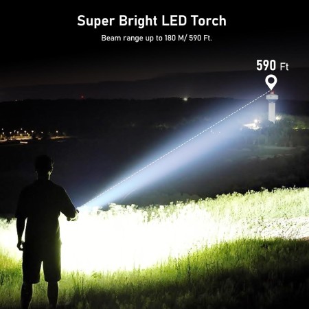 Blukar Linterna LED Recargable, Super Brillante Linternas de Aluminio con 5 Modos de Luz, 2000L Flashlight de Mano Impermeable