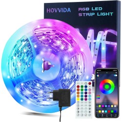 HOVVIDA Tira LED 10M, 30 LED/Metro, 1x10M, 24V RGB Luces LED, 300 LED, APP y Mando a distancia, Modo de Música, LED para