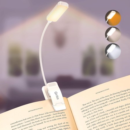 Gritin Luz de Lectura Recargable, Lampara Libro de Lectura con 9 LED/3 Modos de Protección de Los Ojos - Atenuación Continua,