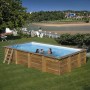 Gre KPBRC620 KPBRC620-Piscina Rectangular SUNBAY 618 x 320 x 130 cm Con escalera Ext. Madera/Int. Acero inoxidable y filtro de