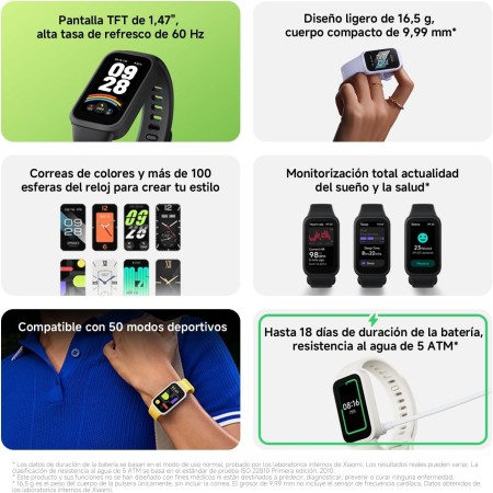 XIAOMI Smart Band 9 Active - Pulsera de Actividad, autonomía de hasta 18 días, Pantalla TFT de 1,47" con tasa de refresco de 60