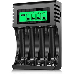 POWEROWL Cargador Rápido de Pilas Recargables, LCD Cargador para Ni-MH/Ni-CD Pilas Recargables AA/AAA , Ranura Independiente &