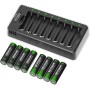 BEVIGOR Pilas Recargables AA Ni-MH, 8 Unidades De Pilas AA con Cargador De 8 Posiciones para Carga Rápida