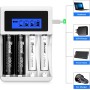 Bonai - Cargador de Pilas Recargables rápido (AA/AAA, 4 Ranuras LCD,, con 4 Pilas Recargables AA 2800 mAh, Ni-MH y 4 Pilas