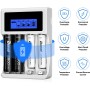 Bonai - Cargador de Pilas Recargables rápido (AA/AAA, 4 Ranuras LCD,, con 4 Pilas Recargables AA 2800 mAh, Ni-MH y 4 Pilas