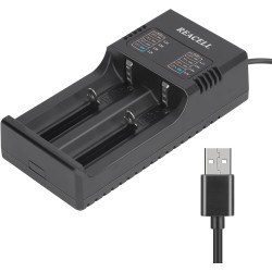 REACELL Cargador 18650, Inteligente Rápido Cargador para 3.7V Li-Ion Recargable Pilas 18650 18490 18350 17670 17500 16340 14500