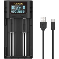 FUGASUN Cargador de Batería USB Inteligente, Cargador de Pilas 21750 21700 18650 20700 22700 26650 26700 16340 (RCR123) 17650