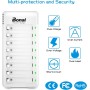 BONAI Cargador de Pilas Recargables con 8 Piezas de 1100mAh AAA Ni-MH Pilas Recargables, 8 Ranuras Independientes con Luces