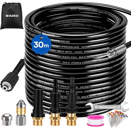 30M Manguera de limpieza de tuberías para limpiadoras de alta presión, WADEO 400 bar juego de limpieza de tuberías adecuado para