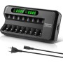 ENEGON Cargador de Pilas Recargables Rápido Con Adaptador de CA y Pantalla LCD Inteligente - 8 Ranuras Independientes Para AA