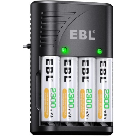 EBL 4 Ranuras Cargador de Pilas AA AAA 9V, Rápido Cargador Plug, Multifuncional Cargador de Baterías para AA AAA 9V Pilas