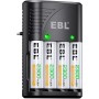EBL 4 Ranuras Cargador de Pilas AA AAA 9V, Rápido Cargador Plug, Multifuncional Cargador de Baterías para AA AAA 9V Pilas