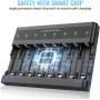 POWEROWL Cargaor de Pilas AA AAA de 8 Bahías, Ranura Independiente, Carga USB para Pilas Recargables Ni-MH Ni-CD AA AAA