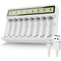 POWEROWL Cargaor de Pilas AA AAA de 8 Bahías, Ranura Independiente, Carga USB para Pilas Recargables Ni-MH Ni-CD AA AAA