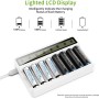 POWEROWL Cargaor de Pilas AA AAA de 8 Bahías, Ranura Independiente, Carga USB para Pilas Recargables Ni-MH Ni-CD AA AAA