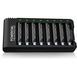 POWEROWL Cargador de Pilas AA, AAA con 8 Unidades de AA 2800mAh Ni-MH Pilas Recargables con Luces LED(Carga rápida USB, Ranura