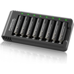 POWEROWL Cargador de Pilas AA, AAA con 8 Unidades de AA 2800mAh Ni-MH Pilas Recargables con Luces LED(Carga rápida USB, Ranura POWEROWL Cargador de Pilas AA, AAA con 8 Unidades de AA 2800mAh Ni-MH Pilas Recargables con Luces LED(Carga rápida USB, Ranura