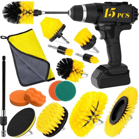 BUOAZR 15 Piezas Cepillo Taladro, Cepillo de Limpieza Electrico, Cepillo Taladro Limpieza Kit, Cepillo Llantas, Juego de