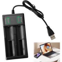 USB Cargador Batería 18650, 2 Cargador Pilas Rápido Baterías de Litio para 3.7V Li-Ion 18490 18350 17670 17500 16340 14500 20700